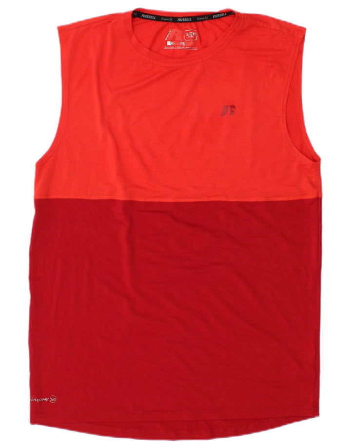 RUSSELL ATHLETIC Mens Dri-Power Vest Top Small Red Colourblock Polyester