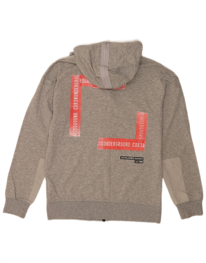 Jack & Jones Mens Graphic Zip Hoodie Sweater Small Grey Colourblock