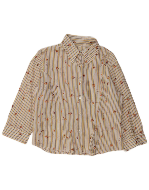Vintage Womens 3/4 Sleeve Shirt UK 16 Large Beige Striped Polyester