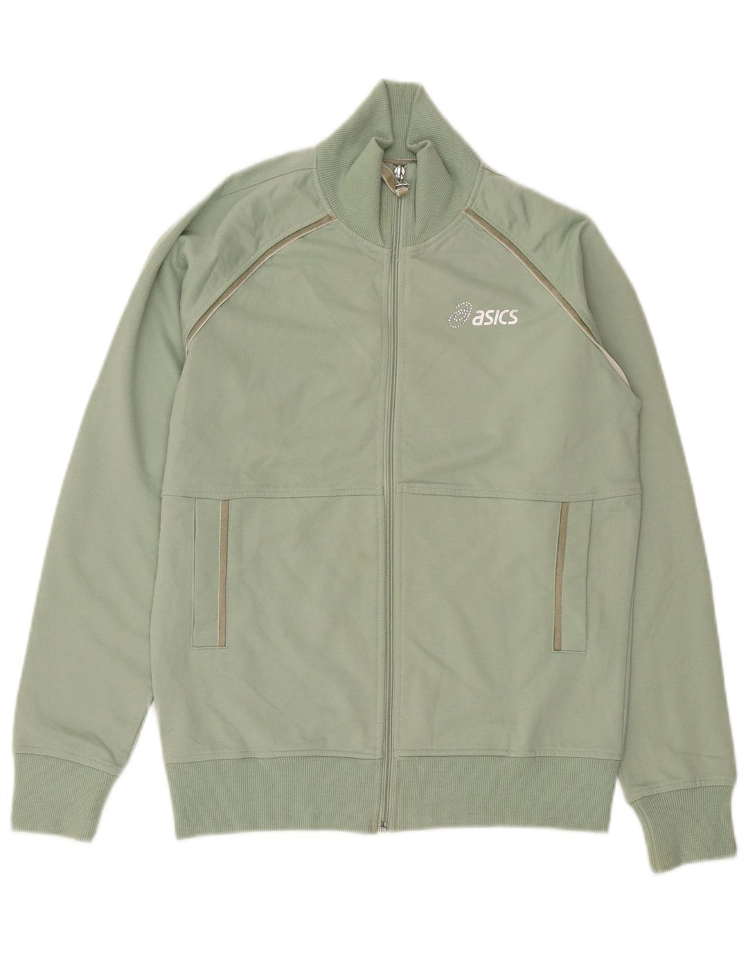 Asics Womens Tracksuit Top Jacket UK 14 Medium Green Cotton