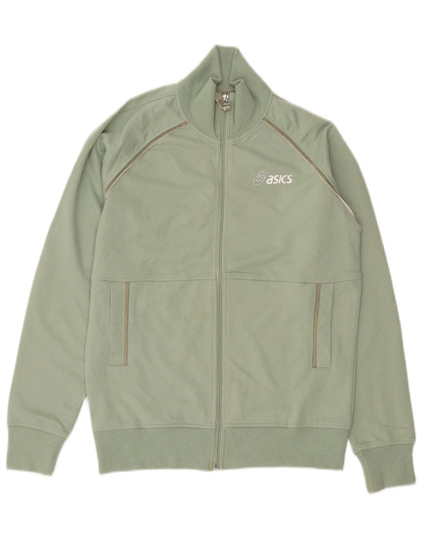 Asics Womens Tracksuit Top Jacket UK 14 Medium Green Cotton