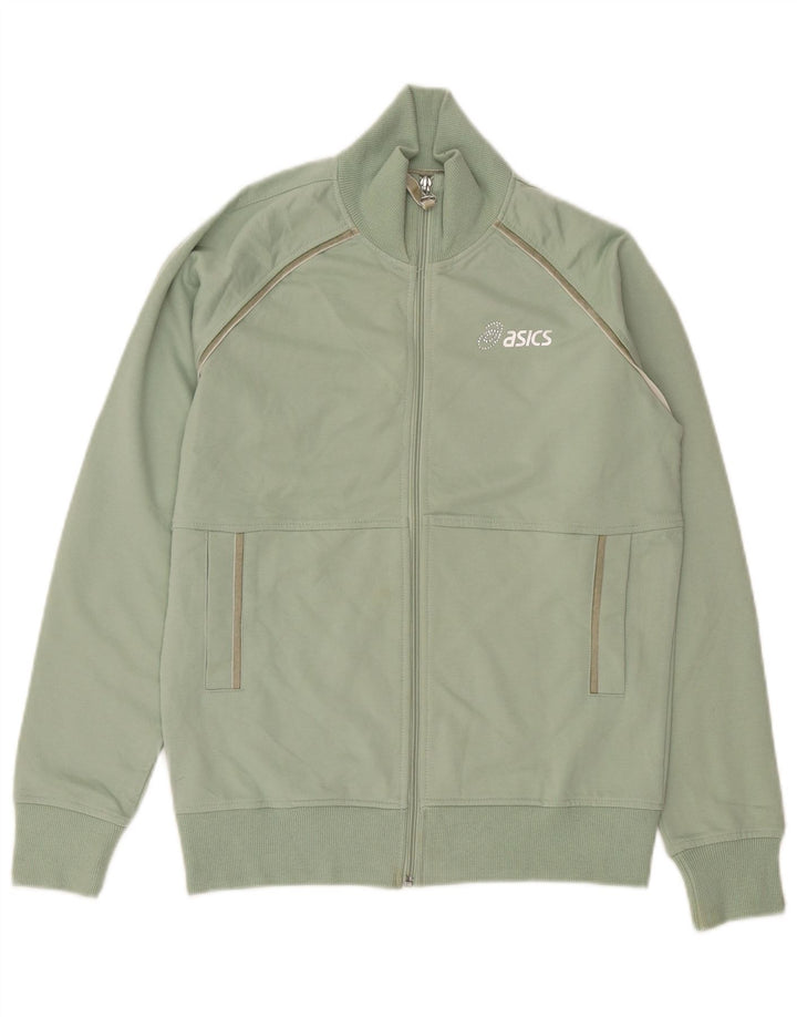 Asics Womens Tracksuit Top Jacket UK 14 Medium Green Cotton