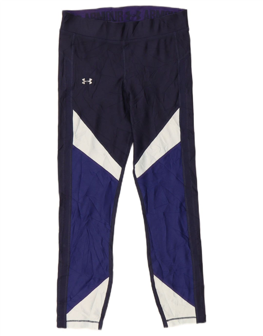 Under Armour Womens Crop Leggings UK 8 Small  Navy Blue Colourblock