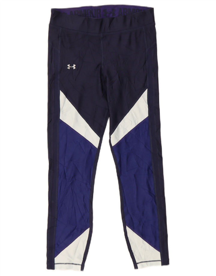 Under Armour Womens Crop Leggings UK 8 Small  Navy Blue Colourblock