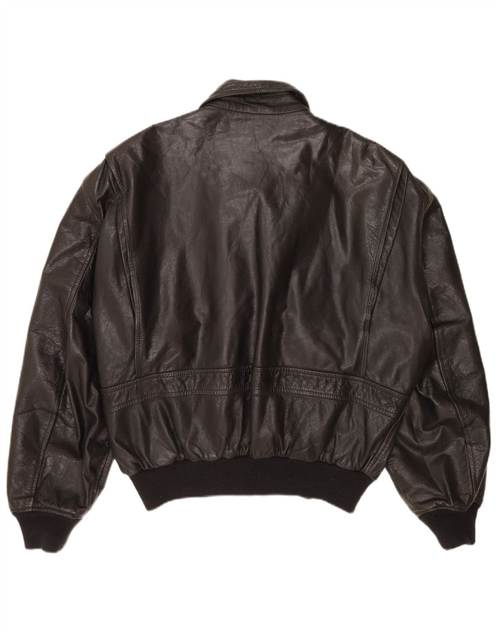 Vintage Mens Leather Military Jacket UK 40 Large Black