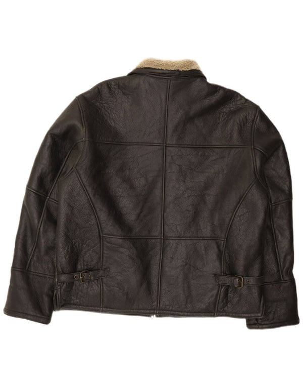 Firenze Mens Shearling Jacket UK 42 XL Black Leather