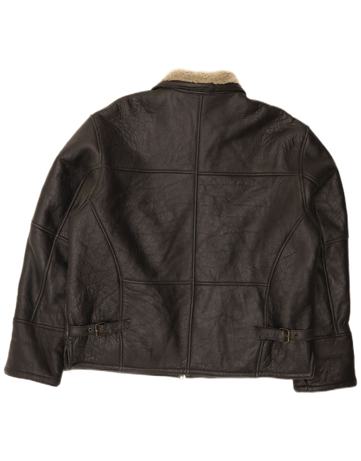 Firenze Mens Shearling Jacket UK 42 XL Black Leather