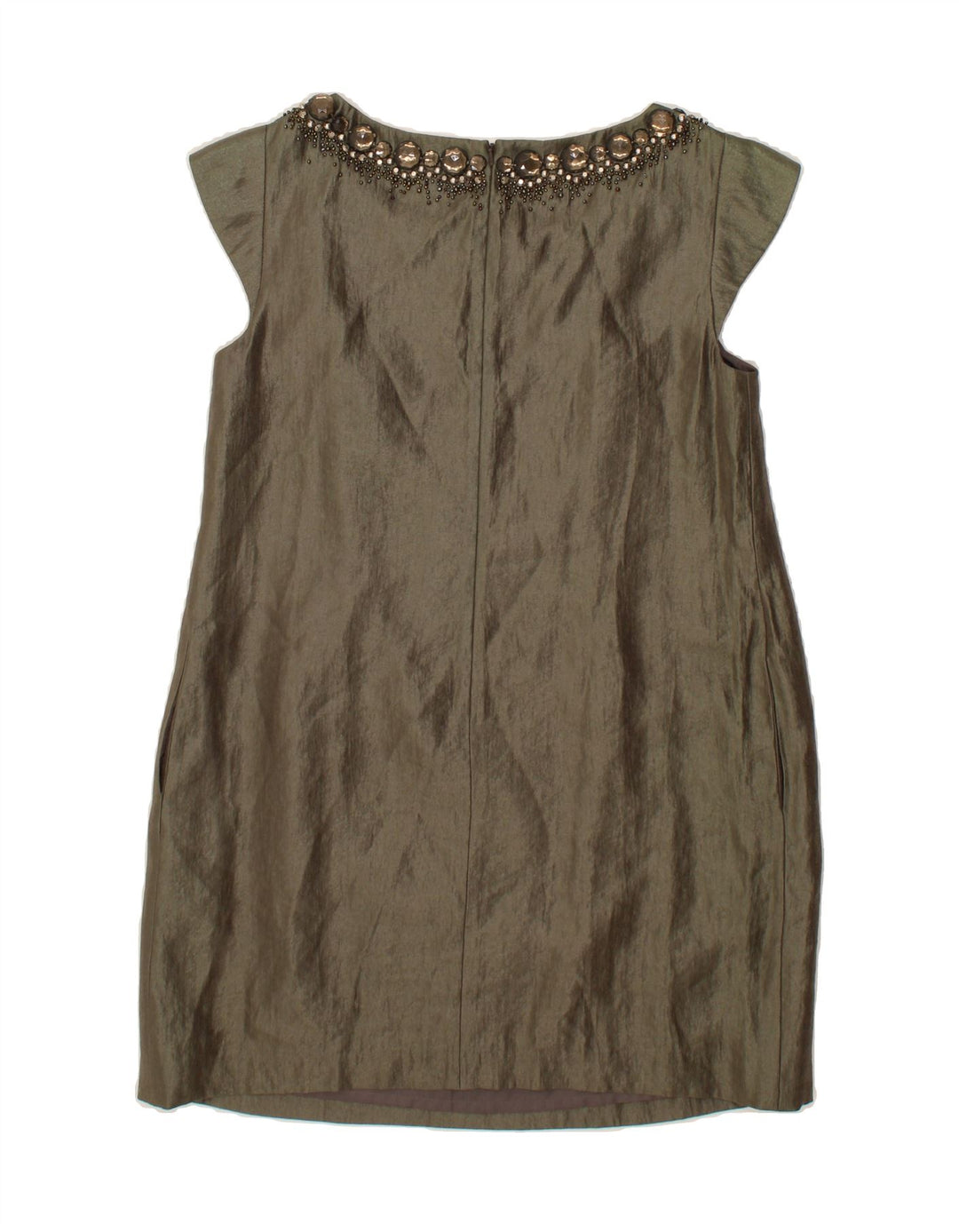 NEXT Womens Sheath Dress UK 14 Large Khaki Viscose Vintage Next and Second-Hand Next from Messina Hembry 