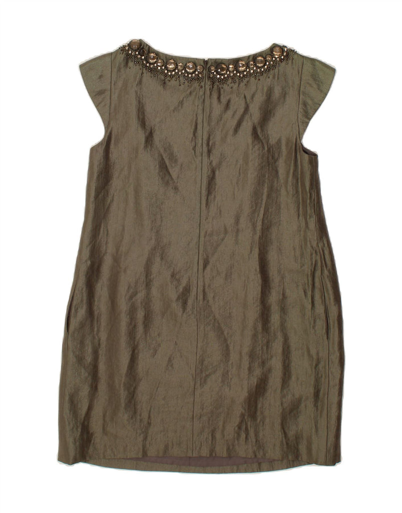 NEXT Womens Sheath Dress UK 14 Large Khaki Viscose Vintage Next and Second-Hand Next from Messina Hembry 