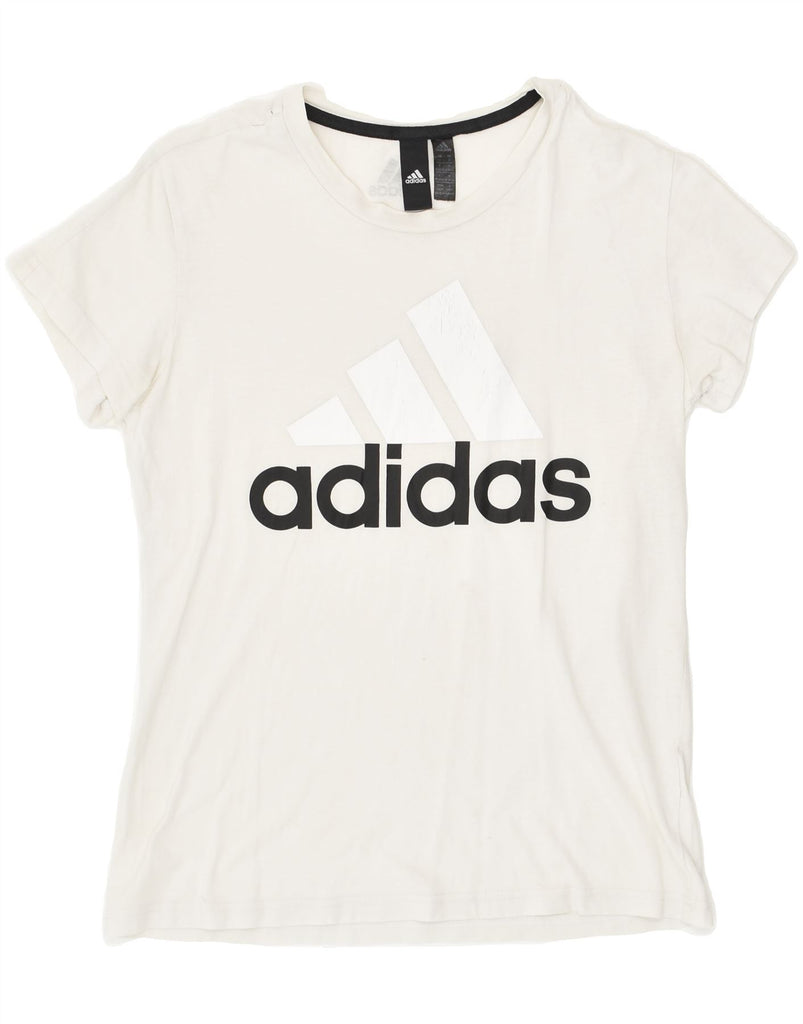 ADIDAS Womens Graphic T-Shirt Top UK 12/14 Medium  White Cotton | Vintage Adidas | Thrift | Second-Hand Adidas | Used Clothing | Messina Hembry 