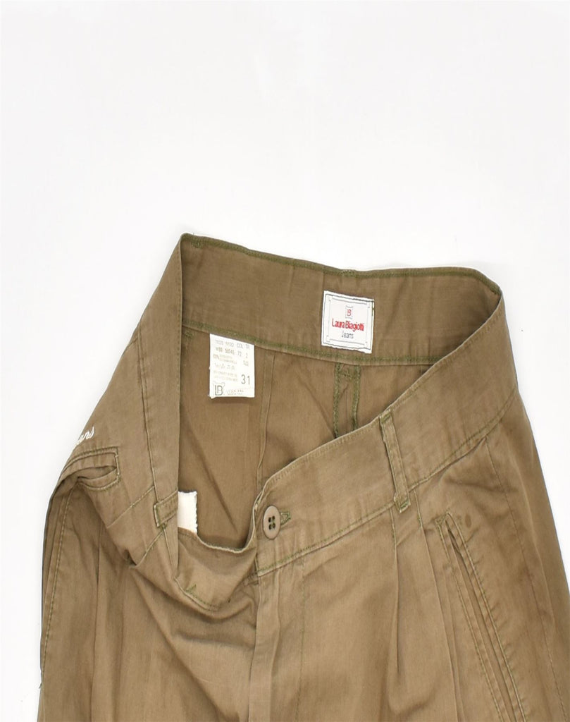 LAURA BIAGIOTTI Womens Pegged Cuffed Cropped Trousers W31 L25 Brown Cotton | Vintage | Thrift | Second-Hand | Used Clothing | Messina Hembry 