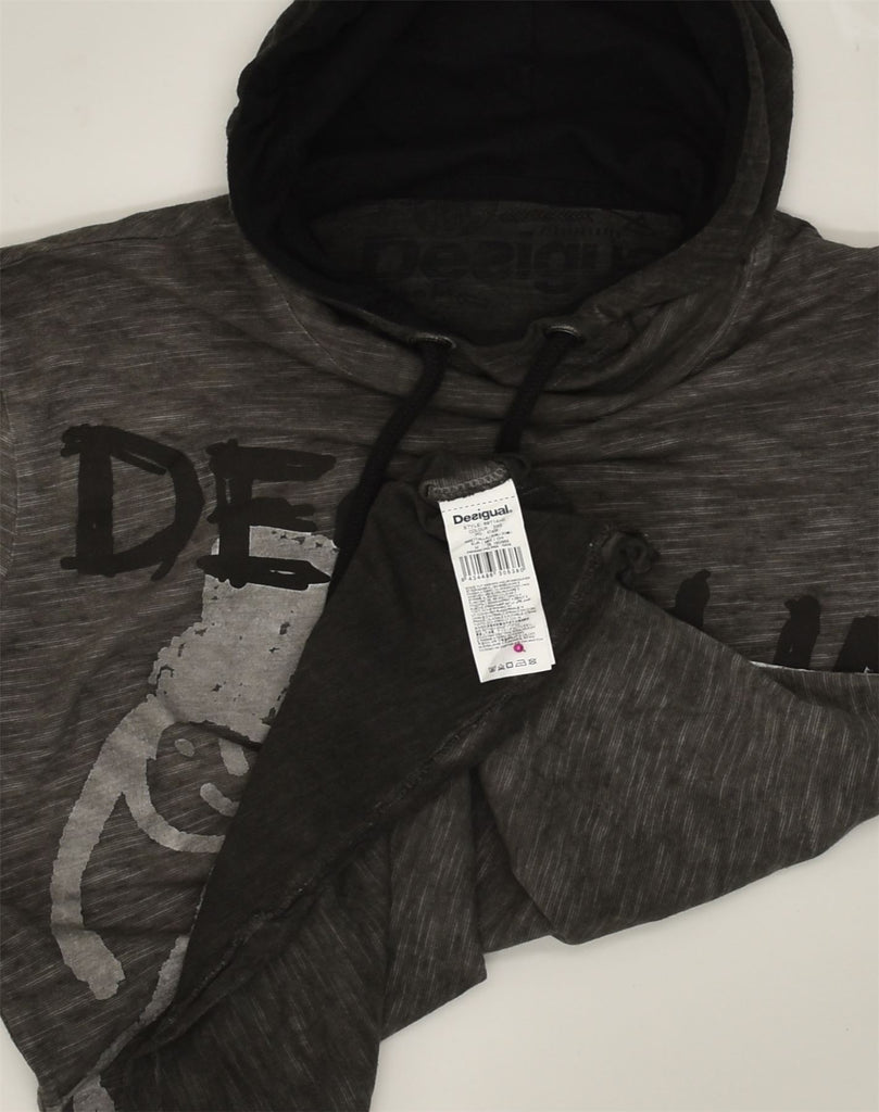 DESIGUAL Womens Graphic Hoodie Jumper UK 12 Medium Grey Cotton | Vintage Desigual | Thrift | Second-Hand Desigual | Used Clothing | Messina Hembry 