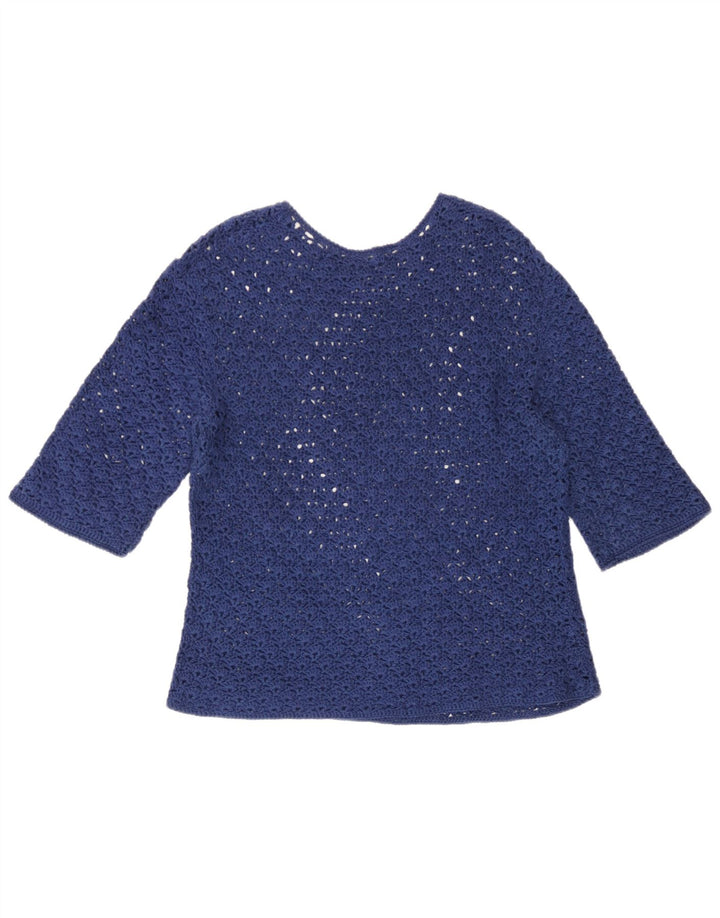 Vintage Womens See Through Top 3/4 Sleeve UK 14 Medium Navy Blue