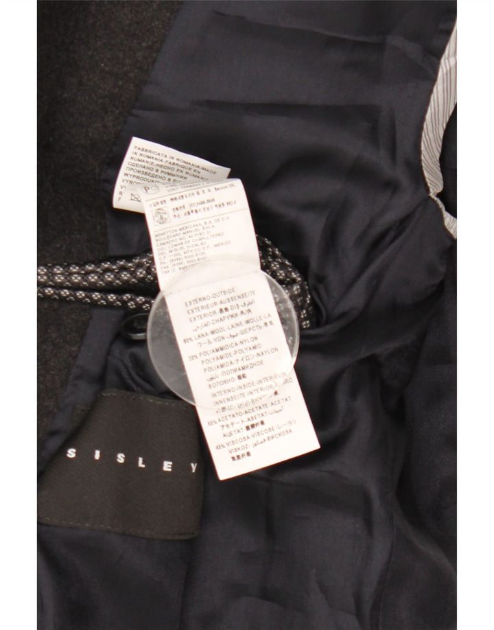 Sisley Mens Pea Coat IT 50 Large Black Wool