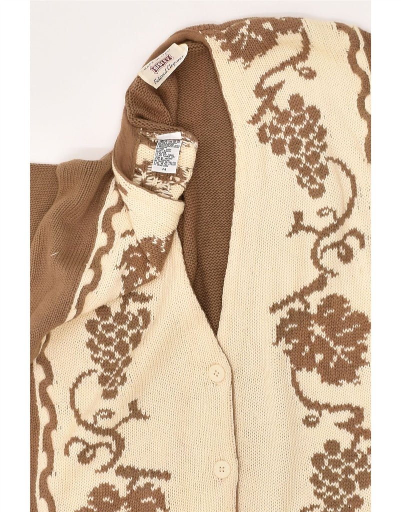 SISLEY Womens Cardigan Sweater UK 14 Medium Brown Floral | Vintage Sisley | Thrift | Second-Hand Sisley | Used Clothing | Messina Hembry 