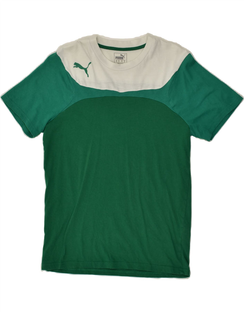 PUMA Mens T-Shirt Top Medium Green Colourblock Polyester | Vintage Puma | Thrift | Second-Hand Puma | Used Clothing | Messina Hembry 