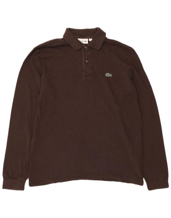 LACOSTE Mens Classic Fit Long Sleeve Polo Shirt Size 5 Large Brown Cotton