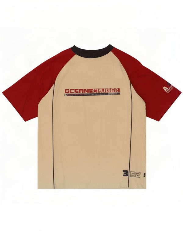 Asics Mens Graphic T-Shirt Top Large Off White Colourblock Cotton