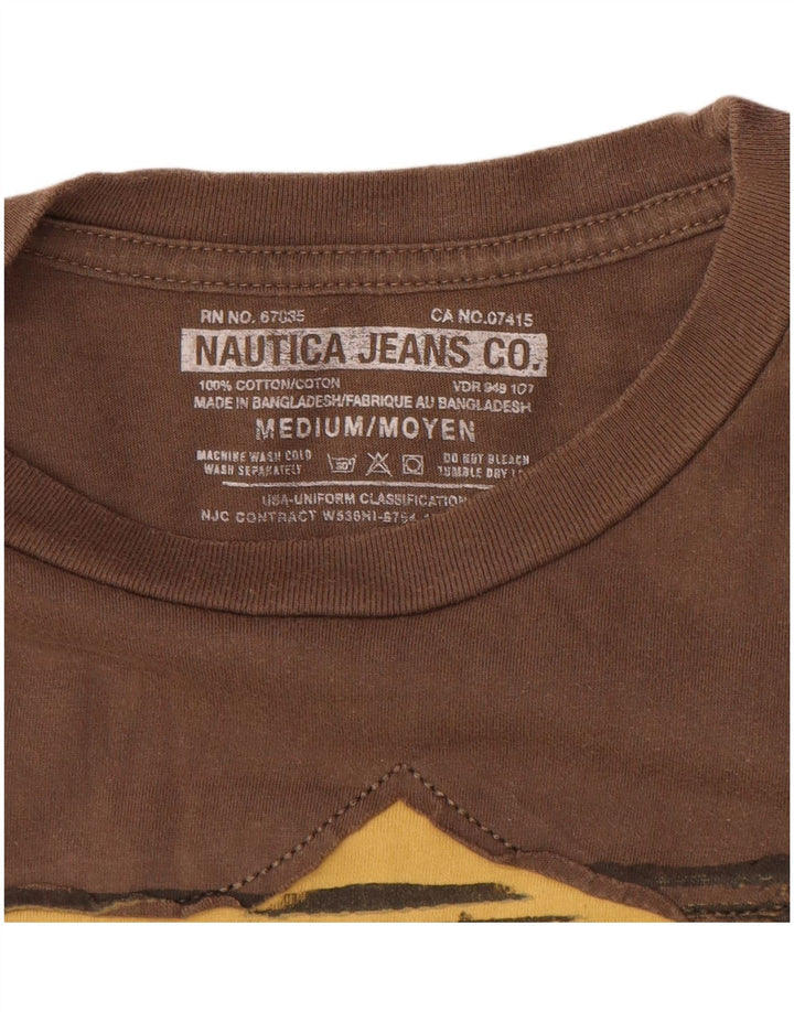 Nautica Mens Graphic T-Shirt Top Medium Brown Cotton