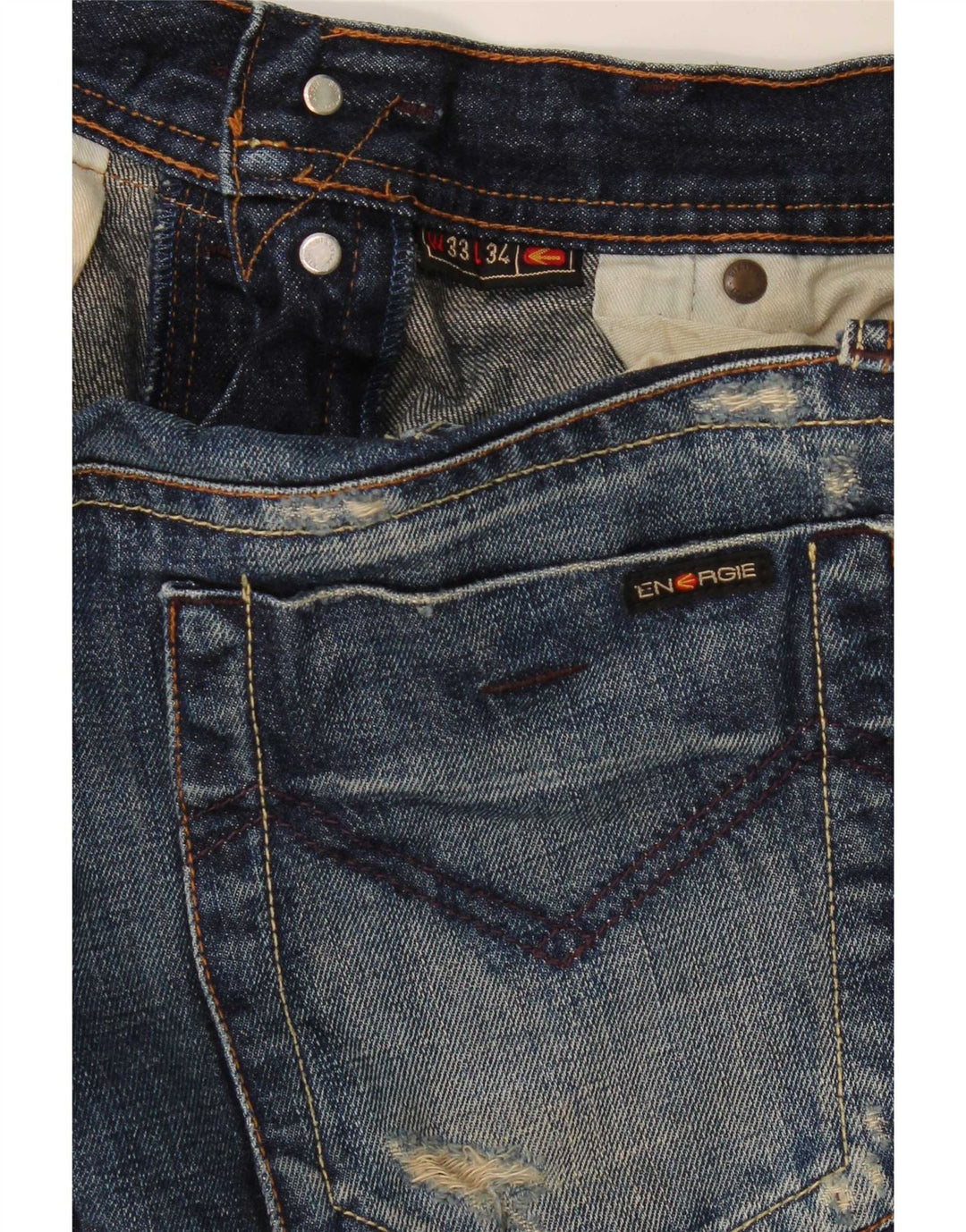 Energie Womens Distressed Straight Jeans W33 L25 Blue Cotton