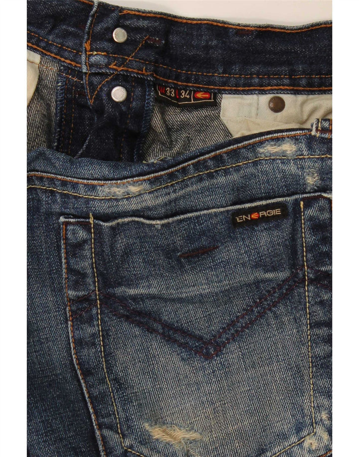 Energie Womens Distressed Straight Jeans W33 L25 Blue Cotton