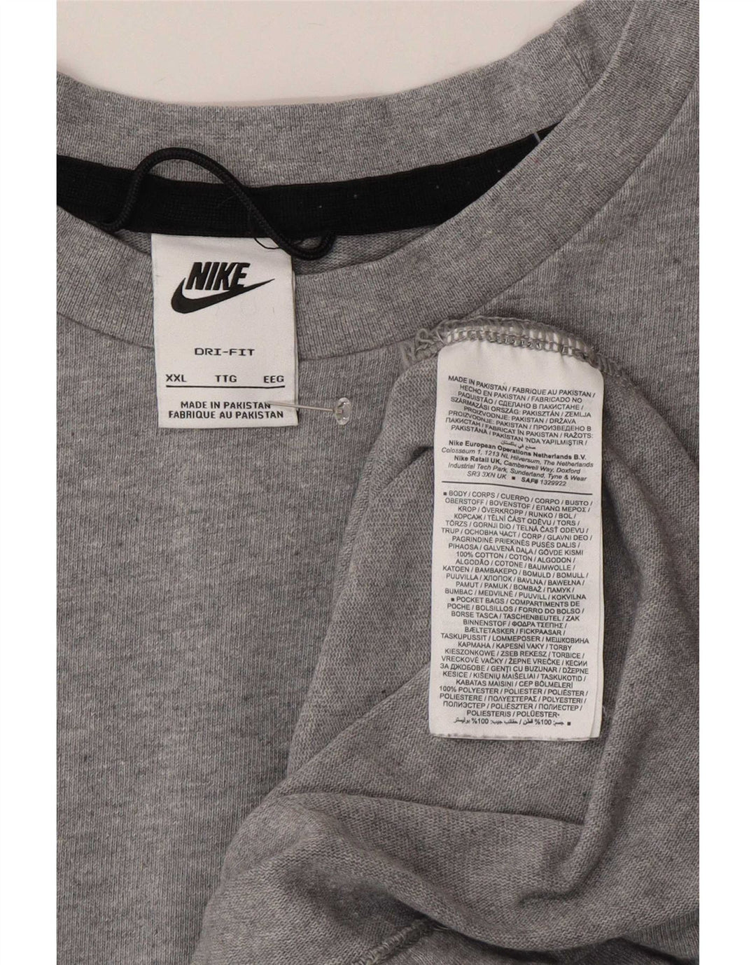 Nike Mens Dri Fit T-Shirt Top 2XL Grey Cotton