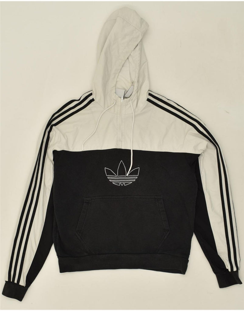 ADIDAS Womens Oversized Graphic Zip Neck Hoodie Jumper UK 10 Small Black | Vintage Adidas | Thrift | Second-Hand Adidas | Used Clothing | Messina Hembry 