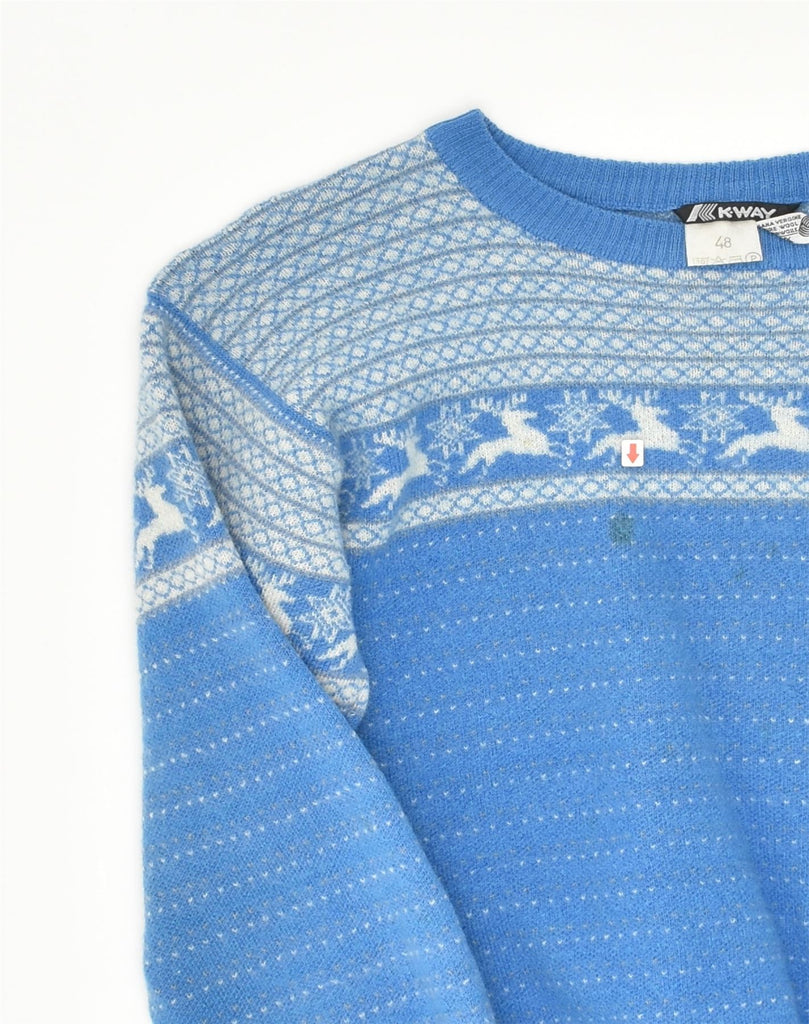 K-WAY Mens Crew Neck Jumper Sweater IT 48 Small Blue Fair Isle Wool | Vintage K-Way | Thrift | Second-Hand K-Way | Used Clothing | Messina Hembry 