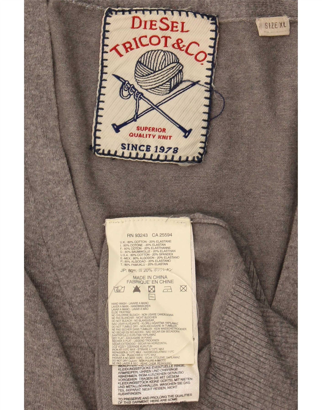 Diesel Mens Cardigan Sweater XL Grey Cotton