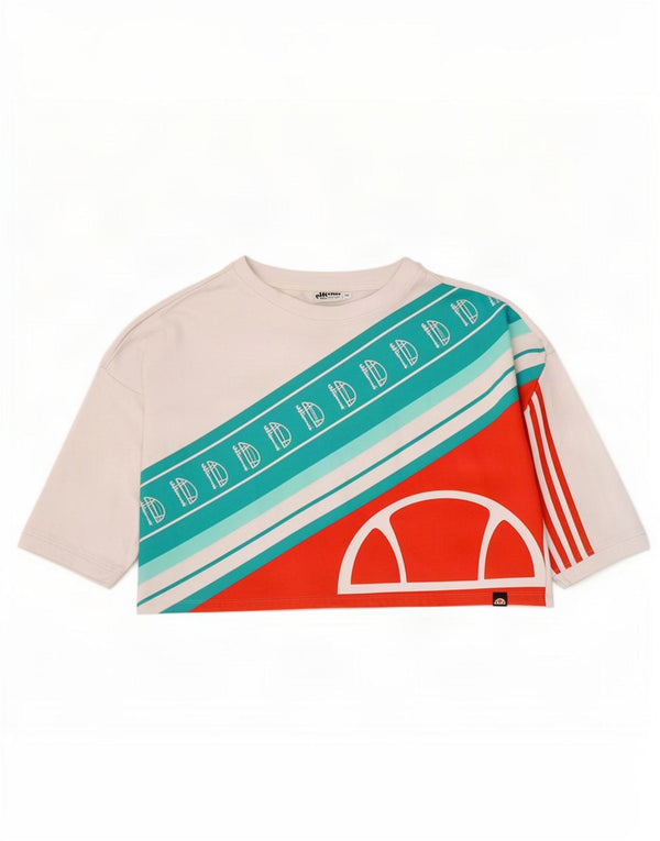 Ellesse Womens Crop Graphic Top 3/4 Sleeve UK 14 Medium White Colourblock