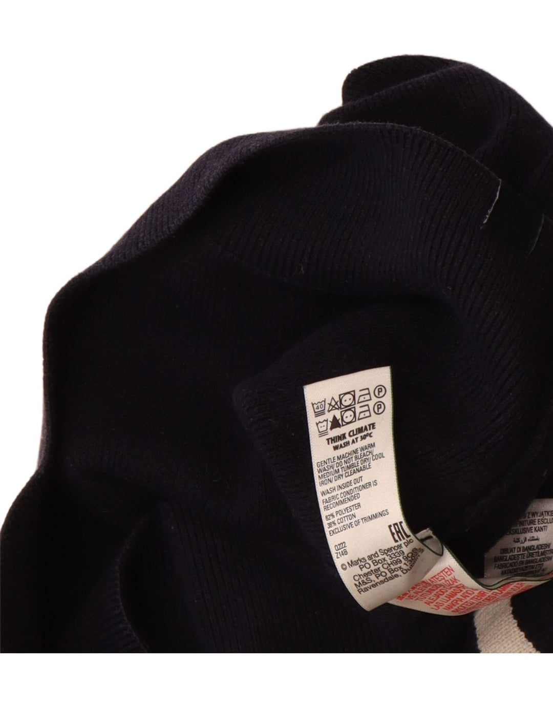 Marks & Spencer Mens Zip Neck Jumper Sweater Large Navy Blue Striped