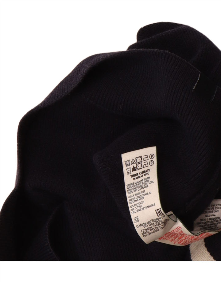 Marks & Spencer Mens Zip Neck Jumper Sweater Large Navy Blue Striped