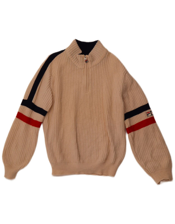 FILA Mens Zip Neck Jumper Sweater Medium Beige Colourblock