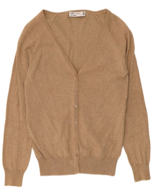 Zara Womens Cardigan Sweater UK 16 Large Beige Cotton