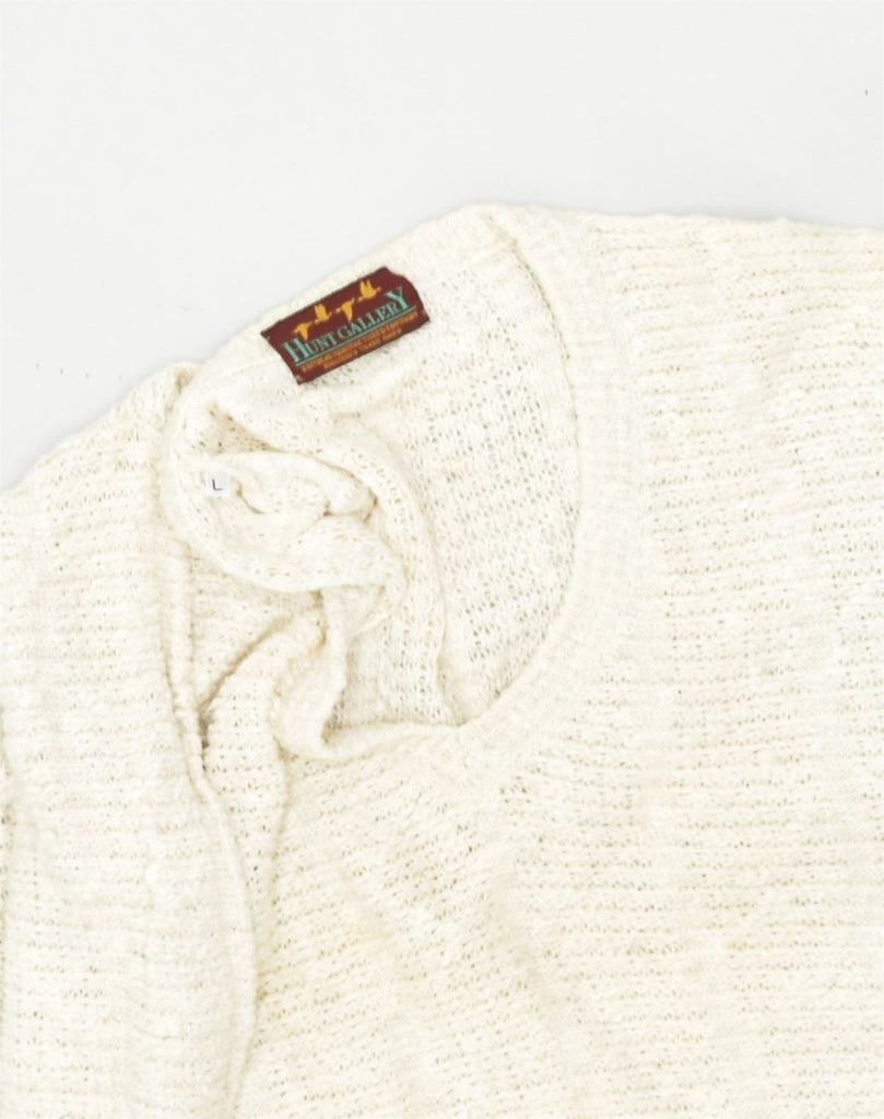 VINTAGE Womens V-Neck Jumper Sweater UK 14 Large Off White Cotton | Vintage Vintage | Thrift | Second-Hand Vintage | Used Clothing | Messina Hembry 