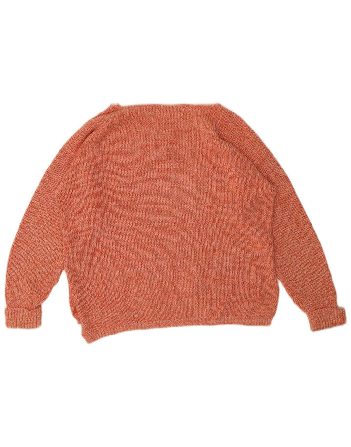Marks & Spencer Womens Boat Neck Jumper Sweater UK 14 Medium Orange Flecked