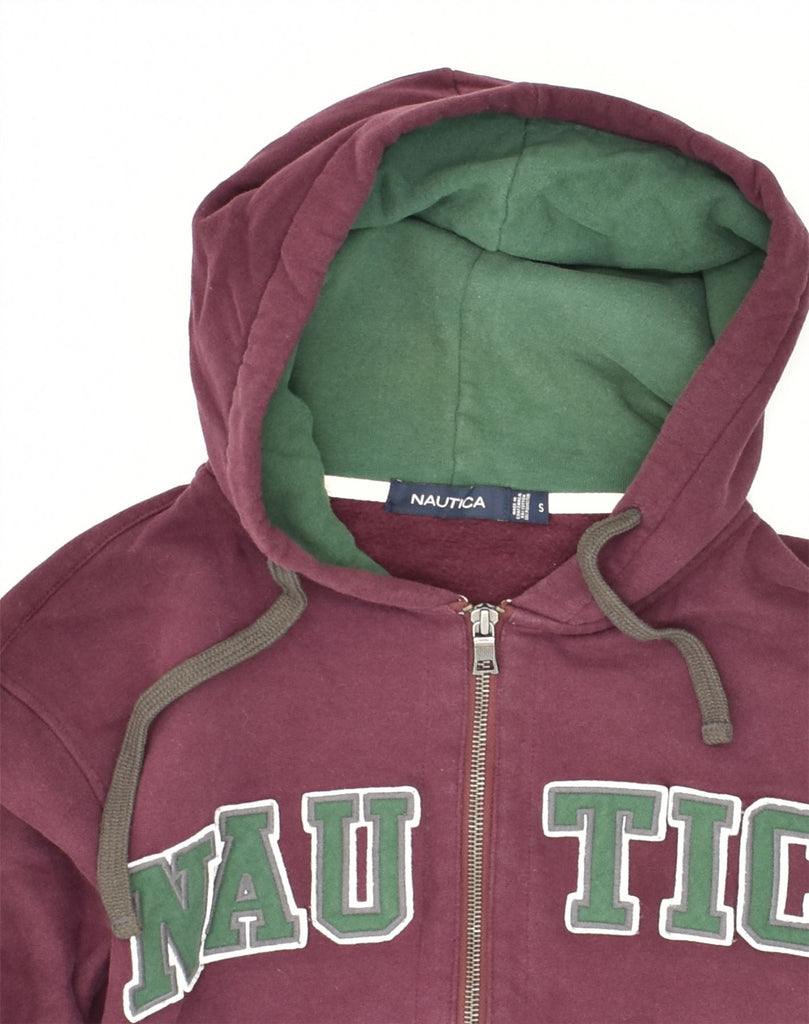 NAUTICA Mens Graphic Zip Hoodie Sweater Small Maroon Cotton | Vintage Nautica | Thrift | Second-Hand Nautica | Used Clothing | Messina Hembry 