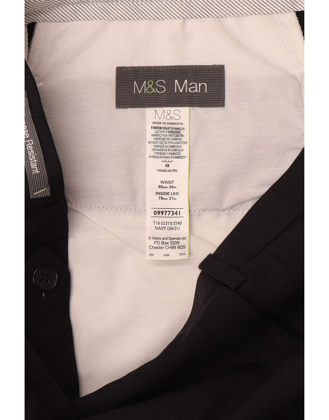 Marks & Spencer Mens Straight Suit Trousers W34 L31 Navy Blue Polyester