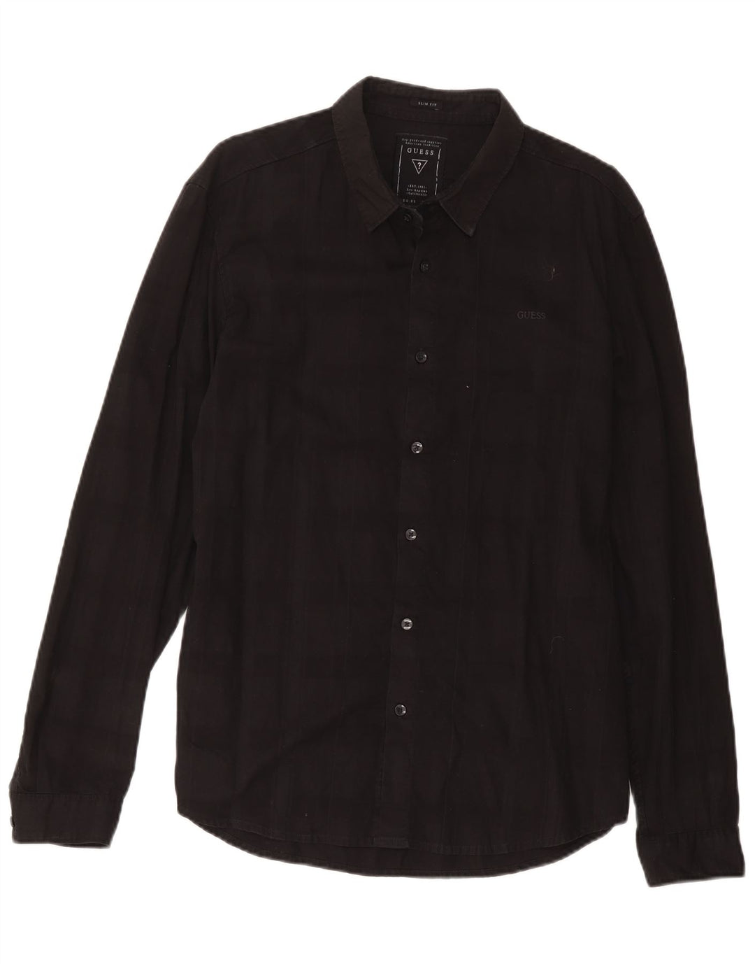 Guess Mens Slim Fit Shirt Large Black Check Cotton