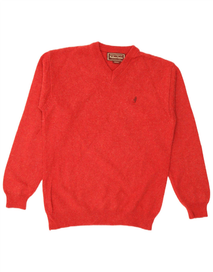 Marlboro Classics Mens V-Neck Jumper Sweater Medium Red Wool
