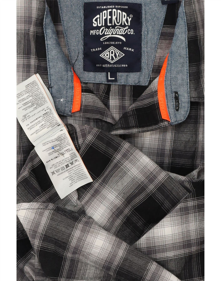 SUPERDRY Mens Shirt Large Black Plaid Cotton