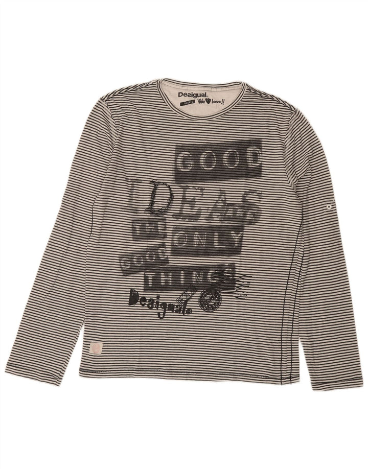 Desigual Mens Graphic Top Long Sleeve Large Grey Pinstripe
