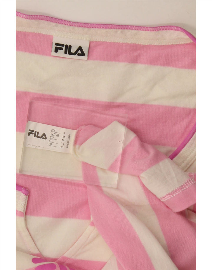Fila Womens Graphic T-Shirt Top UK 12 Medium Pink Striped Cotton