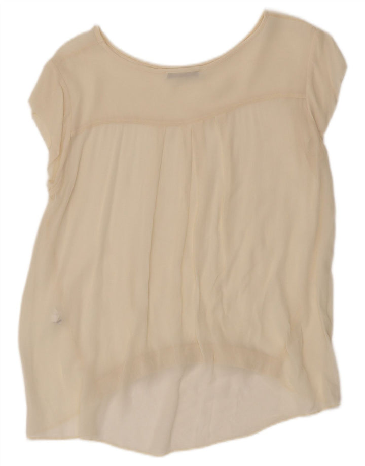 Vintage Womens See Through Blouse Top UK 12 Medium Beige Viscose