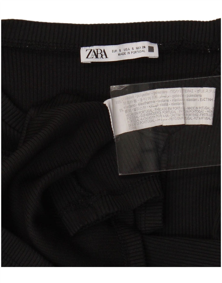Zara Womens Crop Top Long Sleeve UK 8 Small Black Polyester
