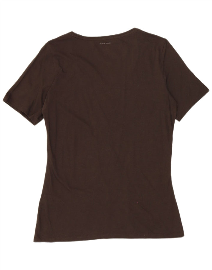 HUGO BOSS Womens Graphic T-Shirt Top UK 12 Medium Brown Cotton