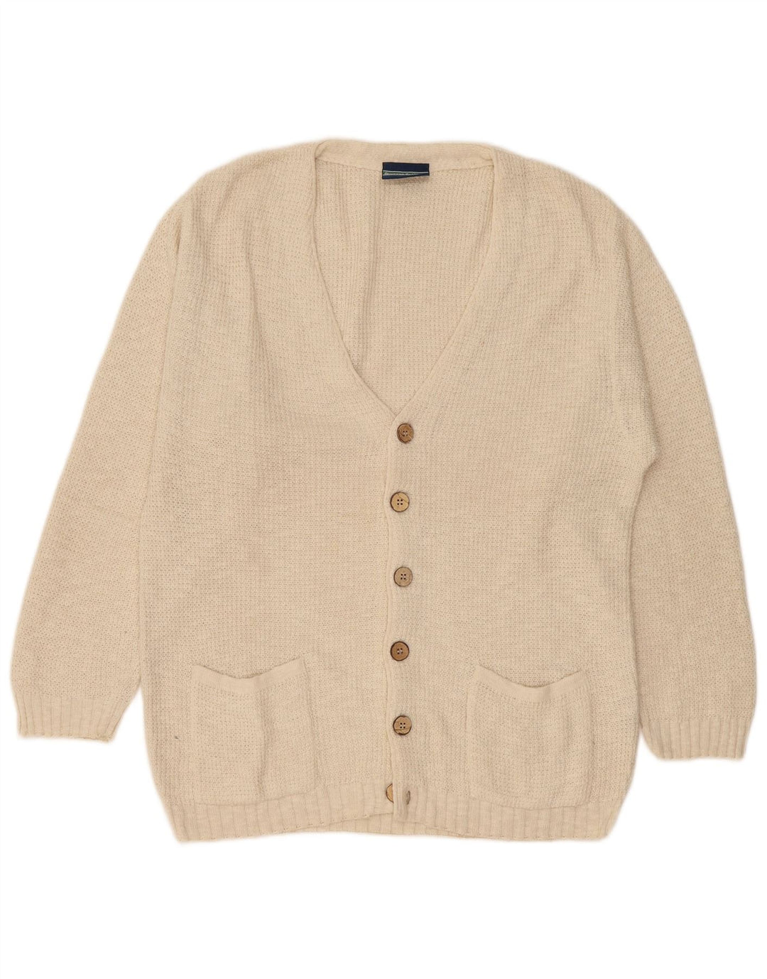Quattro Castella Mens Cardigan Sweater Large Beige Cotton