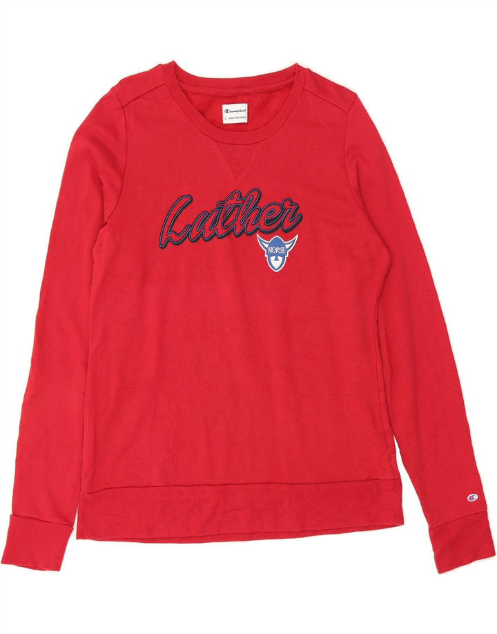 CHAMPION Womens Graphic Sweatshirt Jumper UK 16 Large Red Cotton Vintage Champion and Second-Hand Champion from Messina Hembry 
