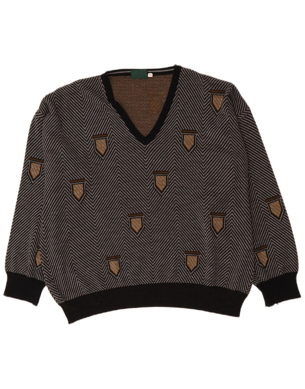 Bentley Mens V-Neck Jumper Sweater 3XL Grey Chevron