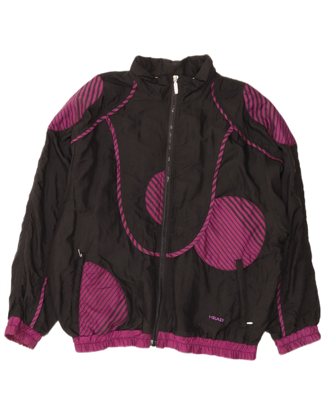 HEAD Womens Oversized Tracksuit Top Jacket UK 18 XL Black Geometric